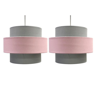 First Choice Lighting Set of 2 Jupiter - Pink Grey Easy Fit Fabric Pendant Shades