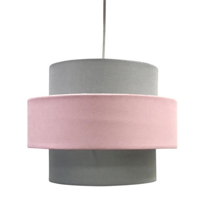 First Choice Lighting Set of 2 Jupiter - Pink Grey Easy Fit Fabric Pendant Shades