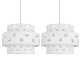 First Choice Lighting Set of 2 Jupiter White Easy Fit Fabric Pendant Shades