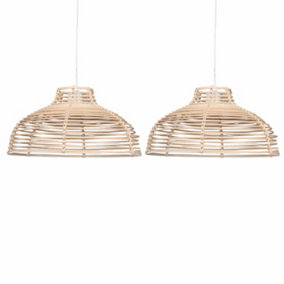 First Choice Lighting Set of 2 Katrina Natural Rattan Easy Fit Fabric Pendant Shades