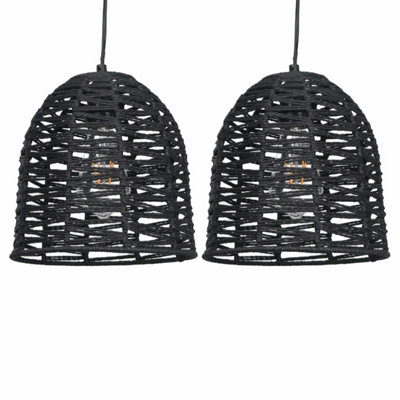 First Choice Lighting Set of 2 Kleo Dark Paper String Easy Fit Fabric Pendant Shades