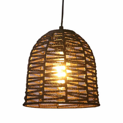 First Choice Lighting Set of 2 Kleo Dark Paper String Easy Fit Fabric Pendant Shades