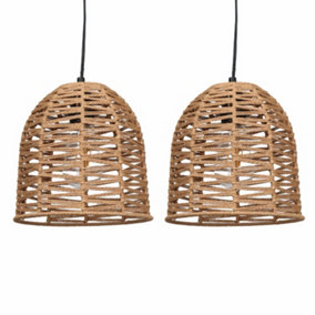 First Choice Lighting Set of 2 Kleo Natural Paper String Easy Fit Fabric Pendant Shades