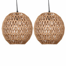 First Choice Lighting Set of 2 Kloe Natural Paper String Easy Fit Fabric Pendant Shades