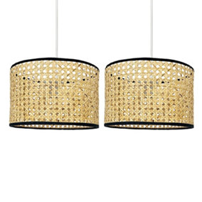 First Choice Lighting Set of 2 Kona Natural Rattan Easy Fit Fabric Pendant Shades