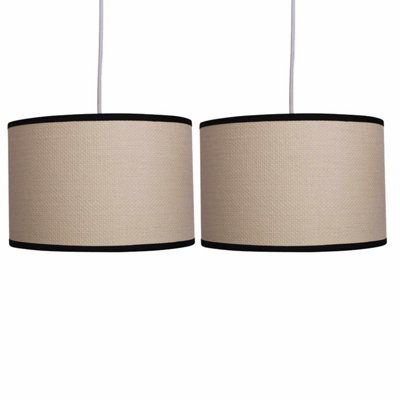 First Choice Lighting Set of 2 Kora - Natural Rattan Easy Fit Fabric Pendant Shades