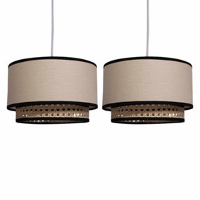 First Choice Lighting Set of 2 Koral - Natural Rattan Easy Fit Fabric Pendant Shades