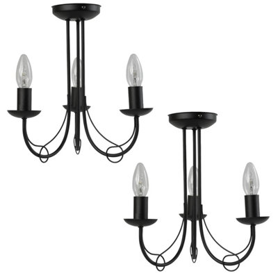 First Choice Lighting Set of 2 Lars Black 3 Light Flush Ceiling Lights