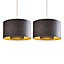 First Choice Lighting - Set of 2 Larset Black Leather Easy Fit  Pendant Shades with Metal Mesh Diffusers