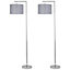 First Choice Lighting Set of 2 Laser Chrome Grey Angled Floor Lamps