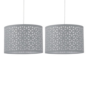 First Choice Lighting Set of 2 Laser Grey 25 cm Easy Fit Fabric Pendant Shades