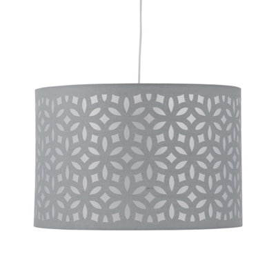 First Choice Lighting Set of 2 Laser Grey 30 cm Easy Fit Fabric Pendant Shades