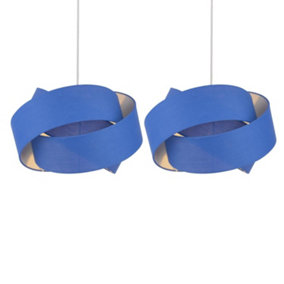 First Choice Lighting Set of 2 Laura Blue Easy Fit Fabric Pendant Shades