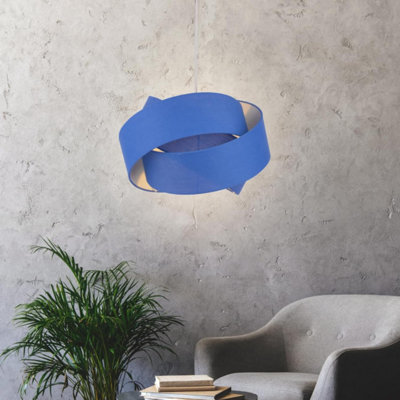 First Choice Lighting Set of 2 Laura Blue Easy Fit Fabric Pendant Shades