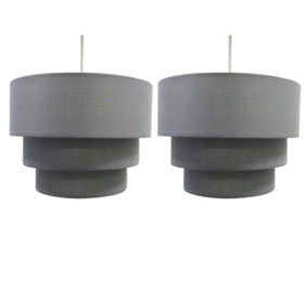 First Choice Lighting Set of 2 Layer Dark Grey 3 Tier Easy Fit Fabric Pendant Shades