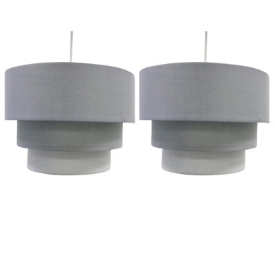 First Choice Lighting Set of 2 Layer Grey 3 Tier Easy Fit Fabric Pendant Shades