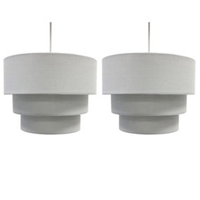 First Choice Lighting Set of 2 Layer Light Grey 3 Tier Easy Fit Fabric Pendant Shades