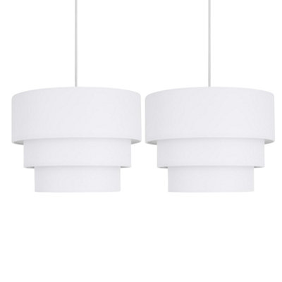 First Choice Lighting Set of 2 Layer White Easy Fit Fabric Pendant Shades