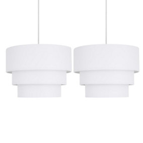 First Choice Lighting Set of 2 Layer White Easy Fit Fabric Pendant Shades