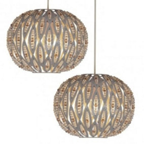 First Choice Lighting Set of 2 Leaf Amber Taupe Grey Easy Fit Jewelled Pendant Shades