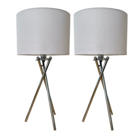 First Choice Lighting Set of 2 Linen Chrome White Table Lamp With Shades