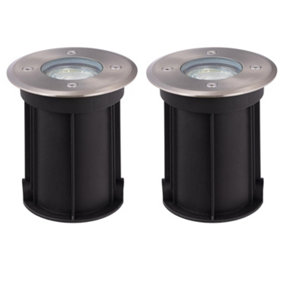 First Choice Lighting Set of 2 Lipa Stainless Steel Clear Glass IP44 Outdoor Ground Lights
