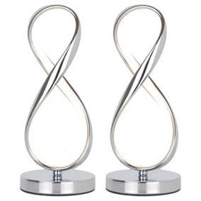 First Choice Lighting Set of 2 Loop LED Chrome Table Lamps