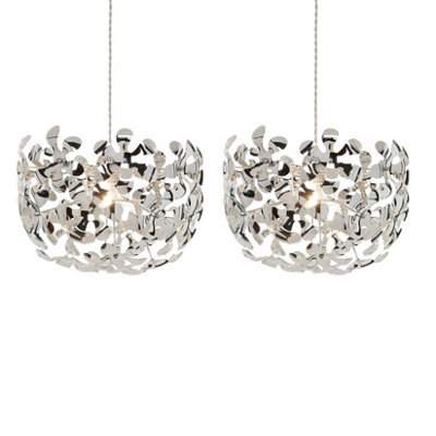 First Choice Lighting Set of 2 Loopal Chrome Petal Design 40cm Non Elec Pendant Shades