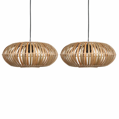 First Choice Lighting Set of 2 Loren Natural Bamboo Easy Fit Fabric Pendant Shades