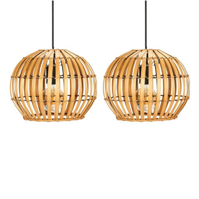 First Choice Lighting Set of 2 Lorisa Natural Bamboo Easy Fit Fabric Pendant Shades