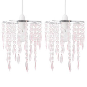 First Choice Lighting Set of 2 Louis Chrome Pink Easy Fit Jewelled Pendant Shades