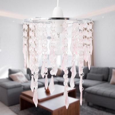 First Choice Lighting Set of 2 Louis Chrome Pink Easy Fit Jewelled Pendant Shades