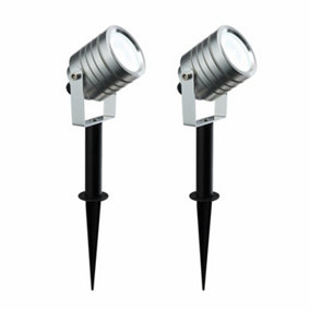First Choice Lighting Set of 2 Luminatra LED Aluminium Frosted IP65 Outdoor Spike Lights