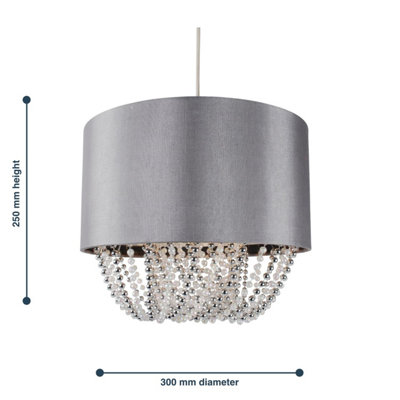 First Choice Lighting Set of 2 Lydia Chrome Pearl Grey 30 cm Easy Fit Jewelled Pendant Shades