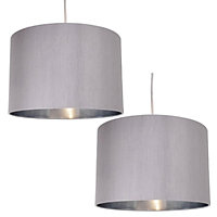 First Choice Lighting Set of 2 Madde Chrome Grey 30 cm Easy Fit Fabric Pendant Shades
