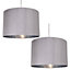 First Choice Lighting Set of 2 Madde Chrome Grey 30 cm Easy Fit Fabric Pendant Shades