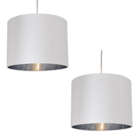 First Choice Lighting Set of 2 Madde Chrome White 30 cm Easy Fit Fabric Pendant Shades