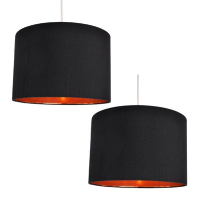 First Choice Lighting Set of 2 Madde Copper Black 30 cm Easy Fit Fabric Pendant Shades