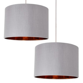 First Choice Lighting Set of 2 Madde Copper Grey 30 cm Easy Fit Fabric Pendant Shades