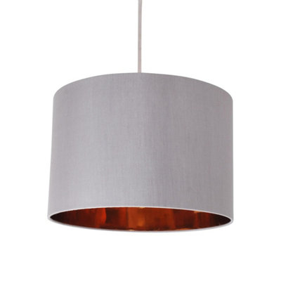 First Choice Lighting Set of 2 Madde Copper Grey 30 cm Easy Fit Fabric Pendant Shades