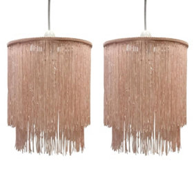 First Choice Lighting Set of 2 Mane Pink String Easy Fit Fabric Pendant Shades