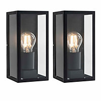 First Choice Lighting Set of 2 Mansfield Black with Clear Glass IP44 Outdoor Flush Wall Lights
