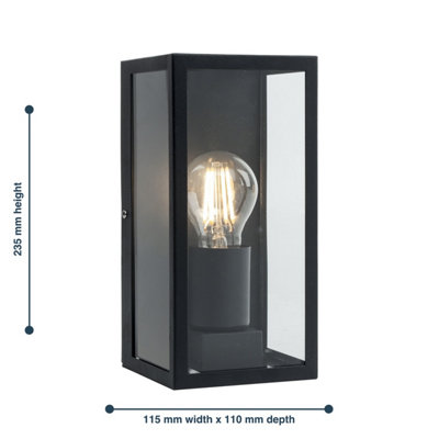 First Choice Lighting Set of 2 Mansfield Black with Clear Glass IP44 Outdoor Flush Wall Lights