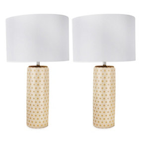First Choice Lighting Set of 2 Marah White Gold Chrome Ceramic 52 cm Table Lamp With Shades