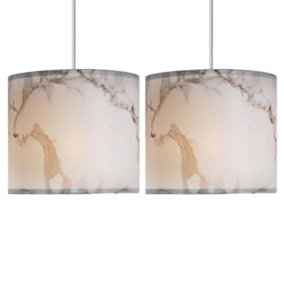 First Choice Lighting Set of 2 Marble Marble Print Easy Fit Fabric Pendant Shades