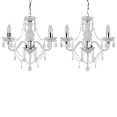 First Choice Lighting Set of 2 Marie Therese Clear Chrome 3 Light Chandeliers