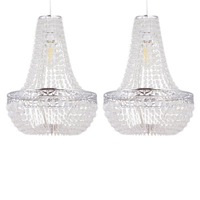 First Choice Lighting Set of 2 Marino Chrome Clear Easy Fit Jewelled Pendant Shades