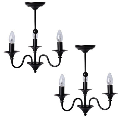 First Choice Lighting Set of 2 Marlow Black 3 Light Flush Ceiling Lights