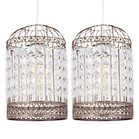 First Choice Lighting Set of 2 Martil Antique Brass Clear Easy Fit Jewelled Pendant Shades