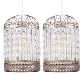 First Choice Lighting Set of 2 Martil Antique Brass Clear Easy Fit Jewelled Pendant Shades